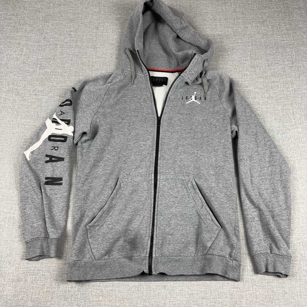 Jordan Hoodie Sweatshirt Mens Small Gray Full Zip Fleece Jumpman Logo Graphic